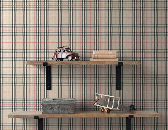 Escocés Biege Rojo - Papel Pintado