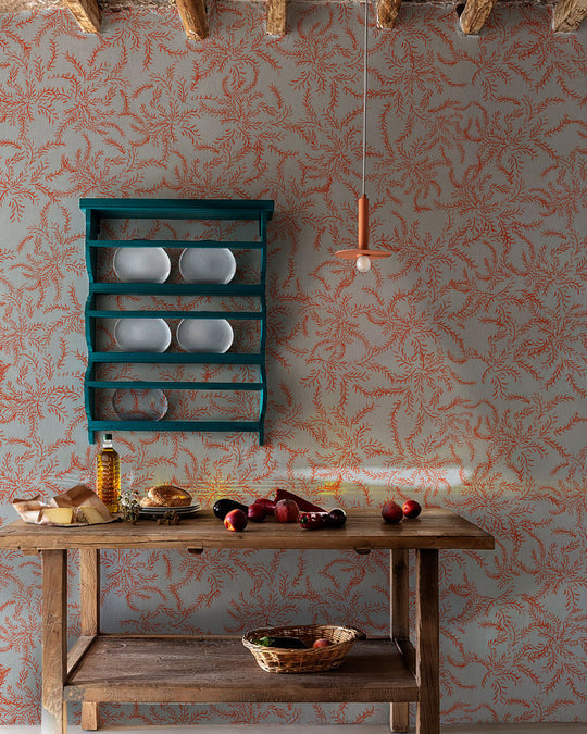 Laurel Celeste Coral - Papel Pintado