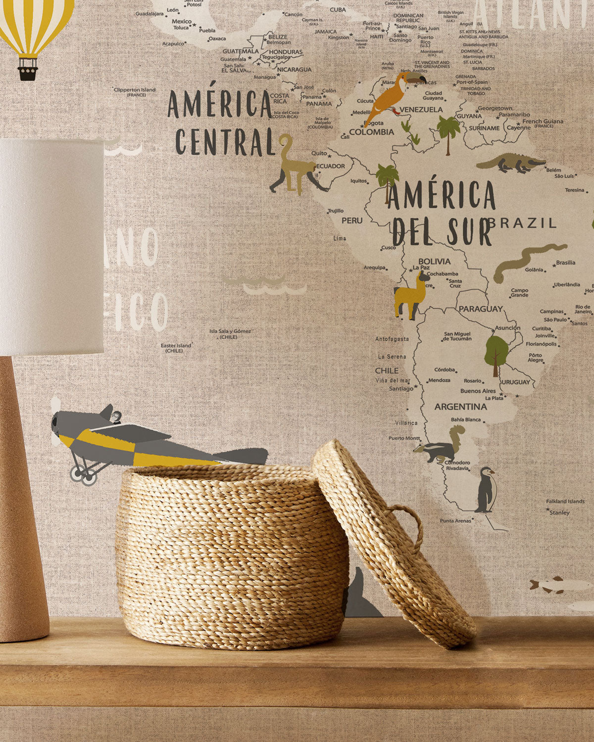 Mapa Animales Beige - Papel Pintado