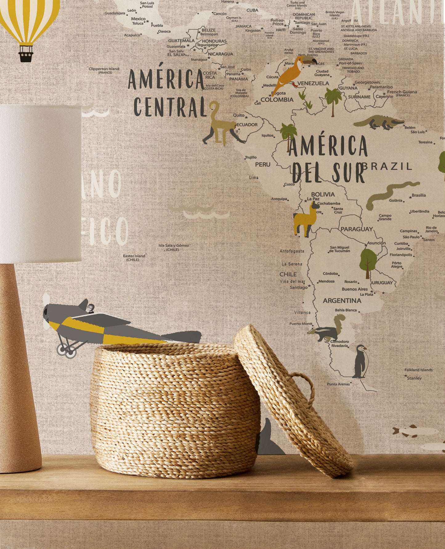 Mapa Animales Beige - Papel Pintado x m2